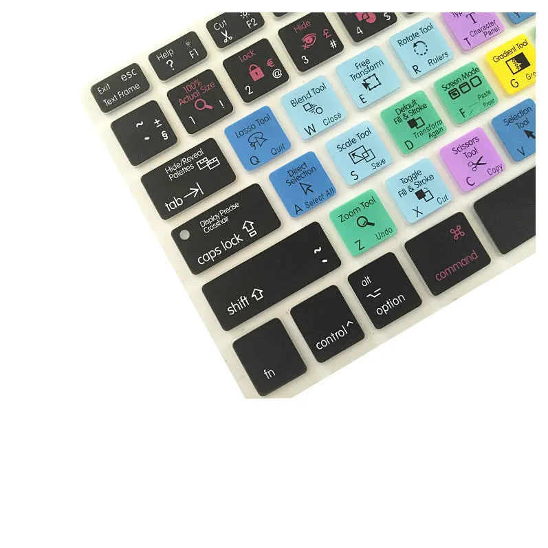 Silicone keyboard cover with Adobe Illustrator shortcuts for MacBook Air and Pro 13 15 17 inch