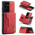 Magnetic card wallet phone case for Samsung in black with PU split leather pattern