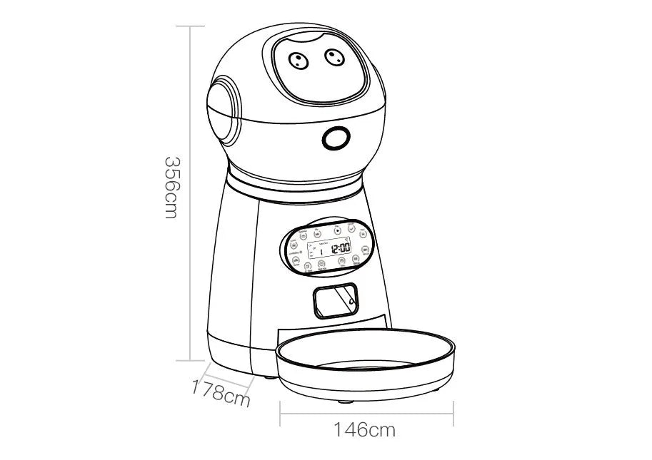 White automatic pet feeder with removable grain barrel and metal food tray, infrared anti-feeding prevention