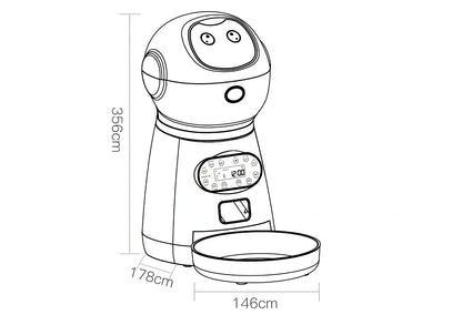 White automatic pet feeder with removable grain barrel and metal tray, infrared sensor for 5g dry food portions