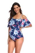 Blue printed polyester maternity swimsuit for pregnancy, available in sizes S to 4XL
