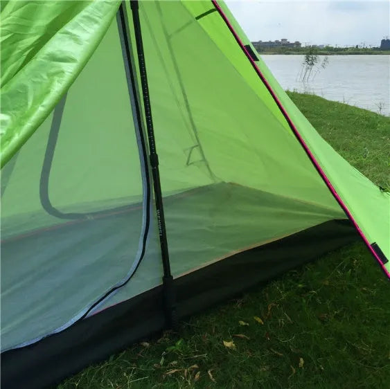 Poleless gold-shaped camping tent 270x160x130cm with 210T tear-resistant outer and net yarn inner