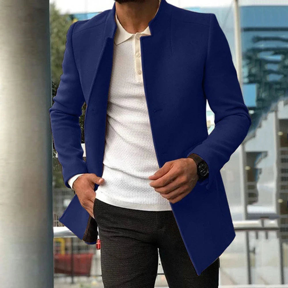 Stylish single-breasted men's casual jacket in various classic colors, featuring a tailored fit and premium polyester construction.