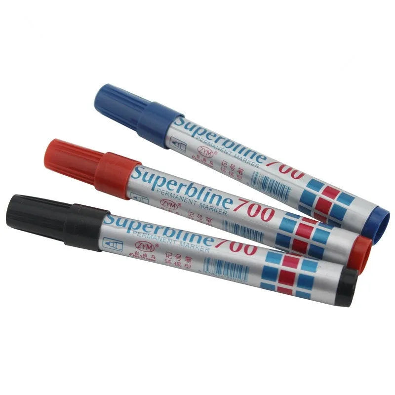 Box of 12 oil-based non-fading markers, black colour, plastic shell