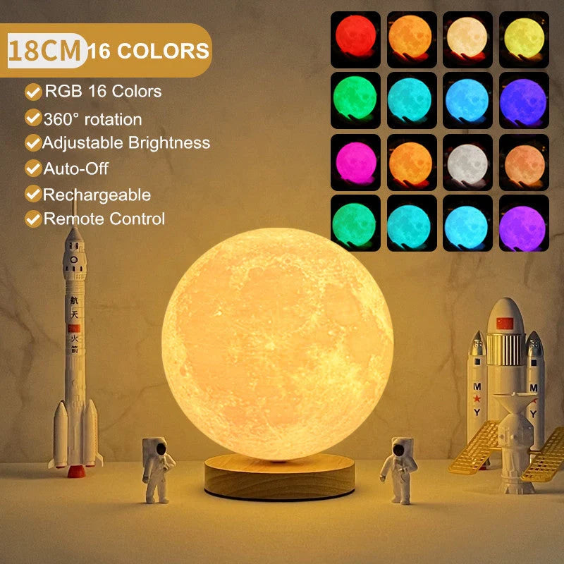 3D Magnetic Floating Levitating Moon Lamp with touch control and 3 colour options