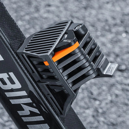 Black bicycle combination lock with flip-action mechanism and 4-digit dials for key-free security