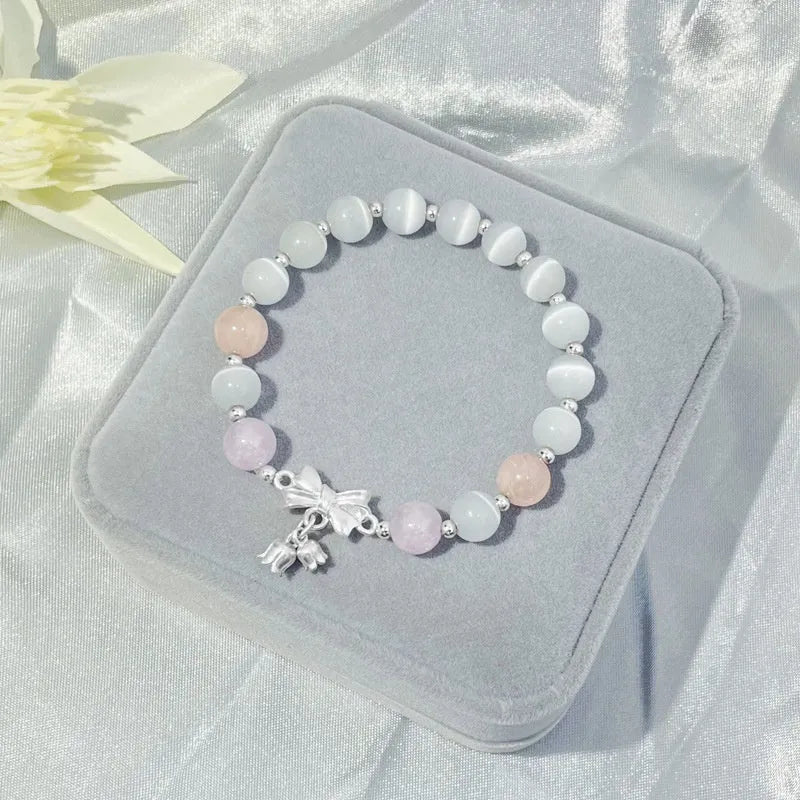 Lavender amethyst crystal bracelet with bow knot opal design for women