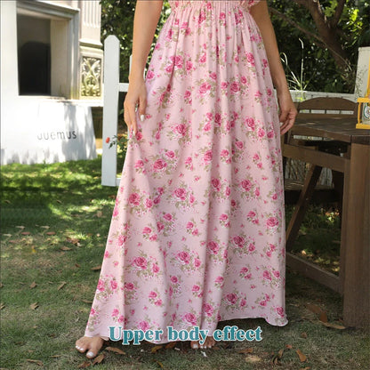 Women's pink floral printed summer dress in polyester fabric