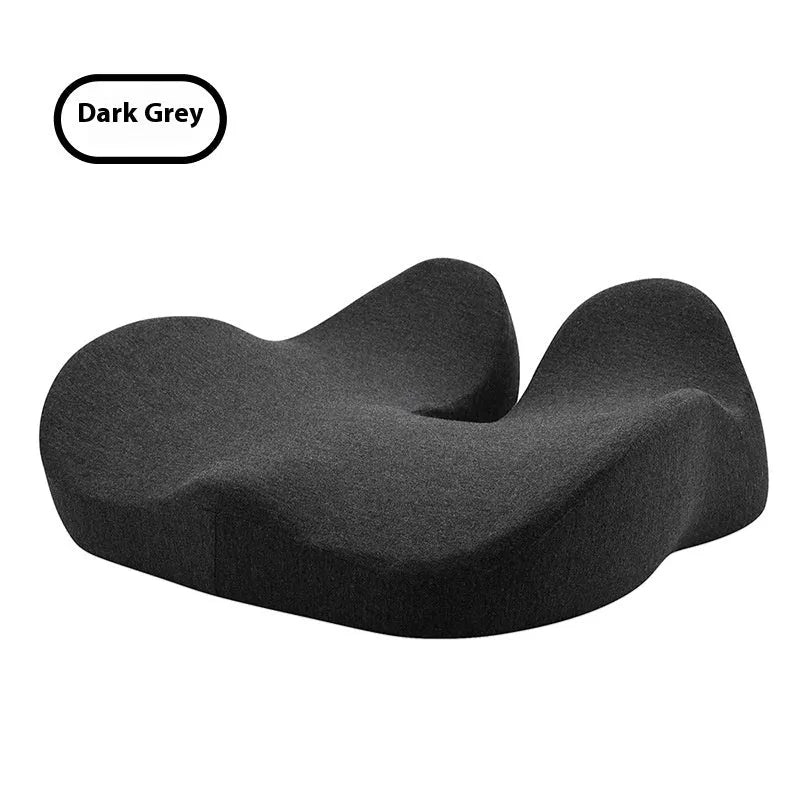 Light grey rectangular memory foam office chair cushion on a desk chair.