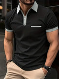 Men's casual short sleeve shirt with chest pocket and zipper decorations in multiple colour options