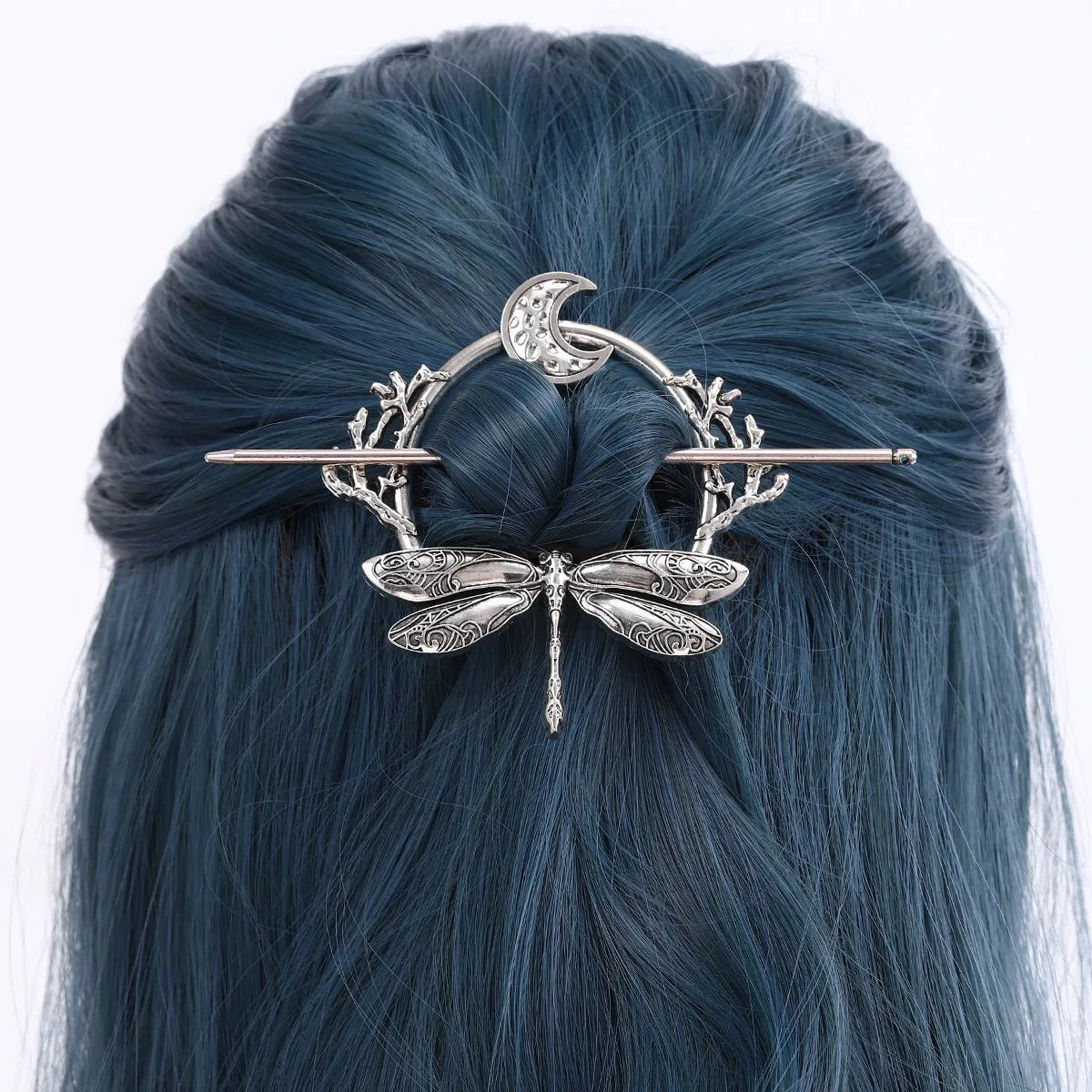 Viking Dragonfly Moon Hairpin women's party accessories silver electroplated alloy geometric hair clip