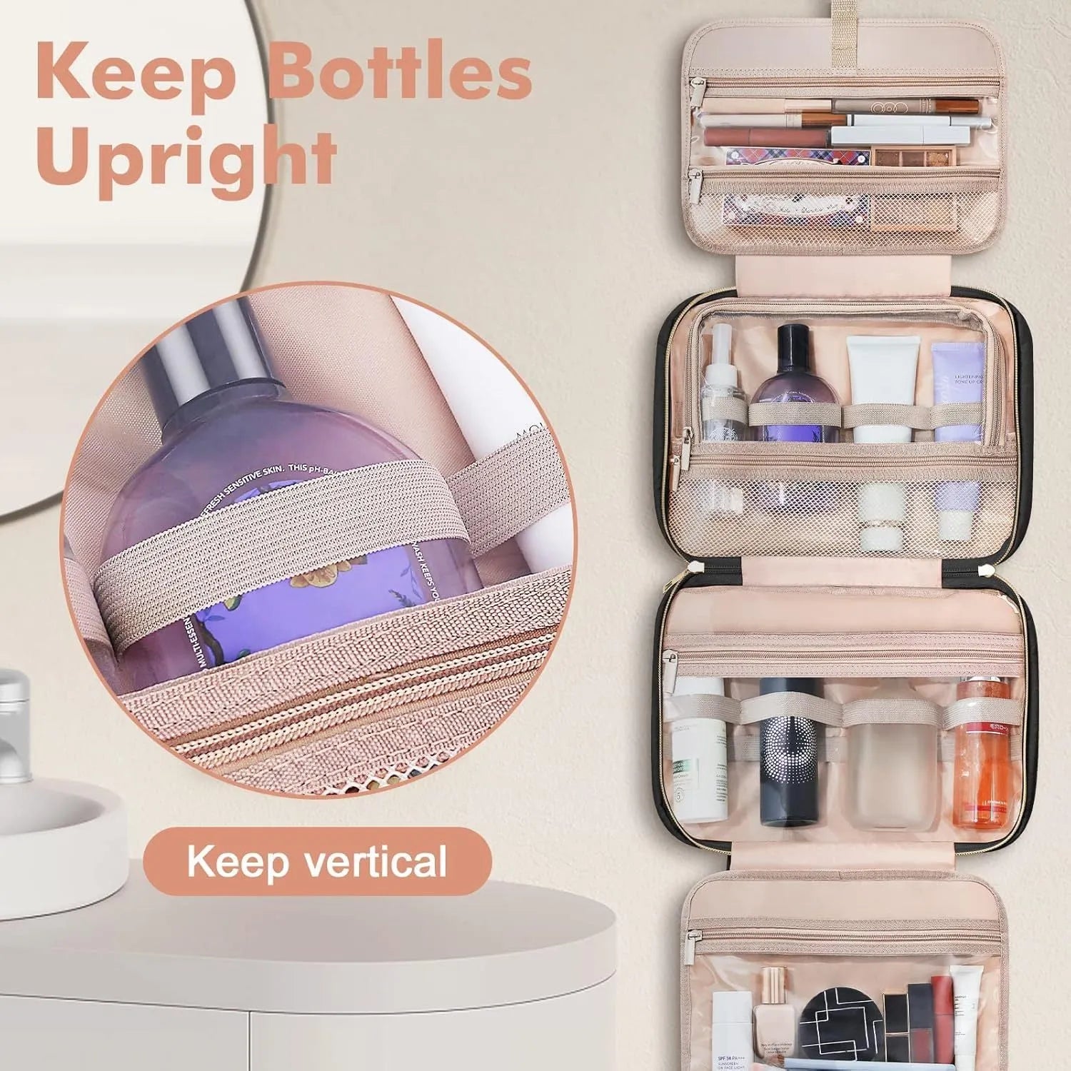 Portable travel storage bag for cosmetics organisation in multiple colour options