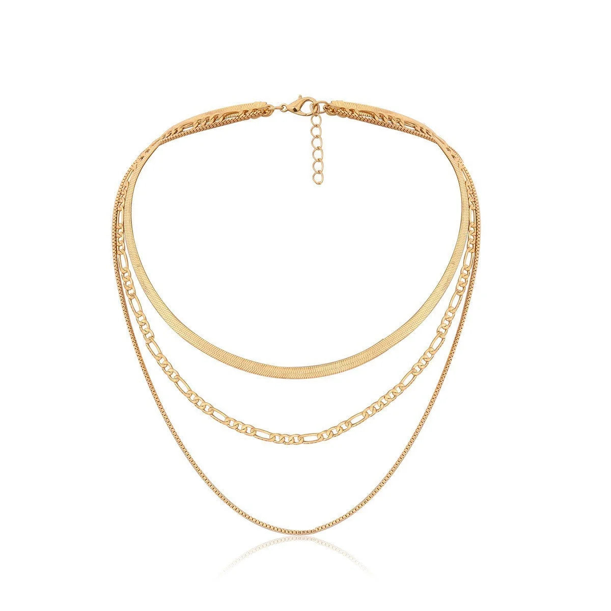 Punk Geometric Snake Bones Chain Multi-layer Necklace in silver and gold options