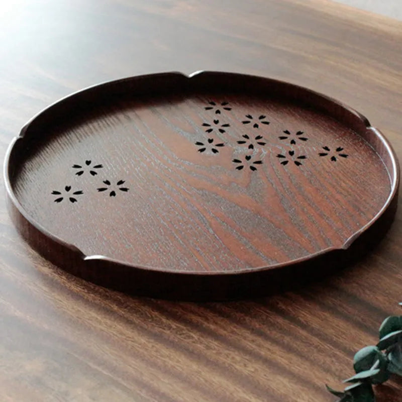 30cm wooden plate with sakura cherry blossom cut-out pattern for serving fruits and desserts