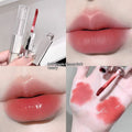 Double-ended dual-effect matte velvet lip gloss in five shades including Raspberry Sweet Peach and Candied Tomato