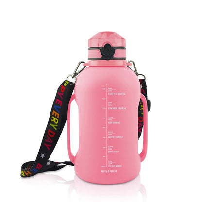 Collapsible silicone water bottle in black, green, and pink, 2000ML capacity