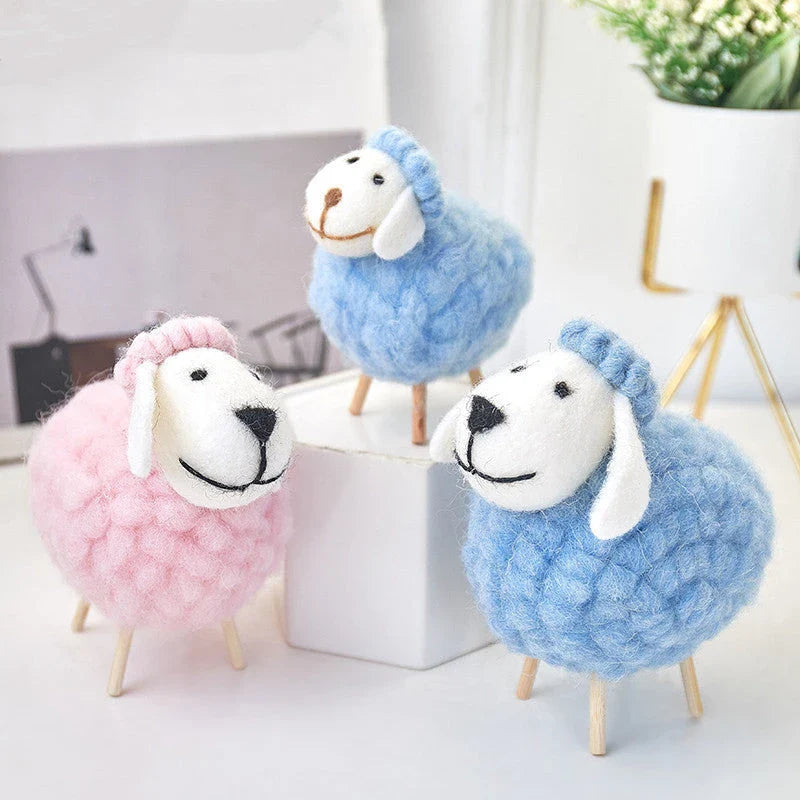 Adorable felt sheep miniature figurines in various colours and sizes for home decoration