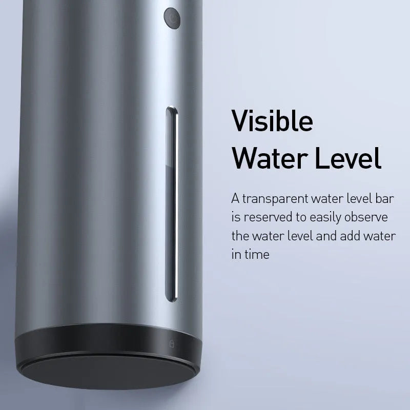 Black or dark grey 12V car diffuser and humidifier with aluminium alloy body for air purification.