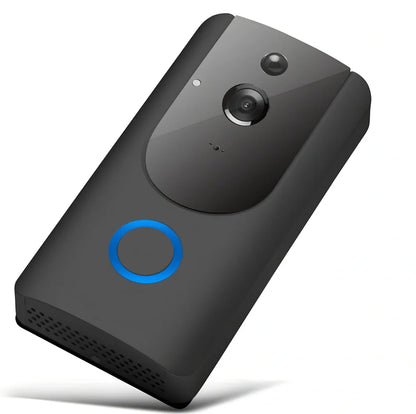 Grey WiFi video doorbell camera with 720P lens, 166° angle, PIR motion detection and chime for home security