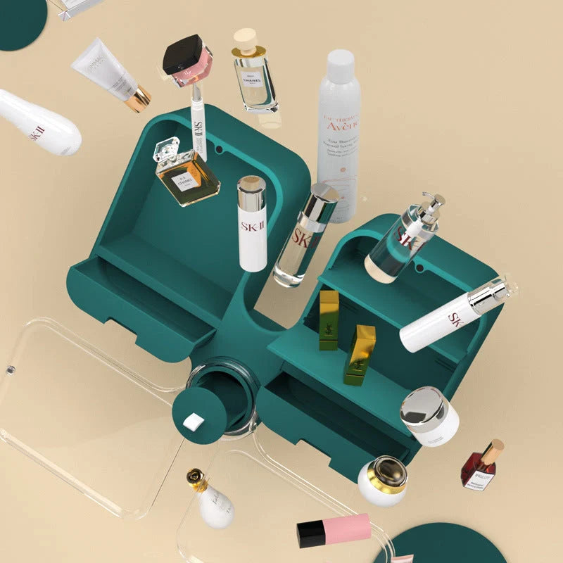 Wall-mounted cosmetic storage box in orange, green, or white with rotating lid and no nails required