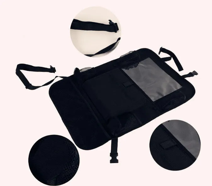 Car seat back storage bag 65x45cm 600D Oxford cloth mesh PVC hanging on seat back with compartments visible