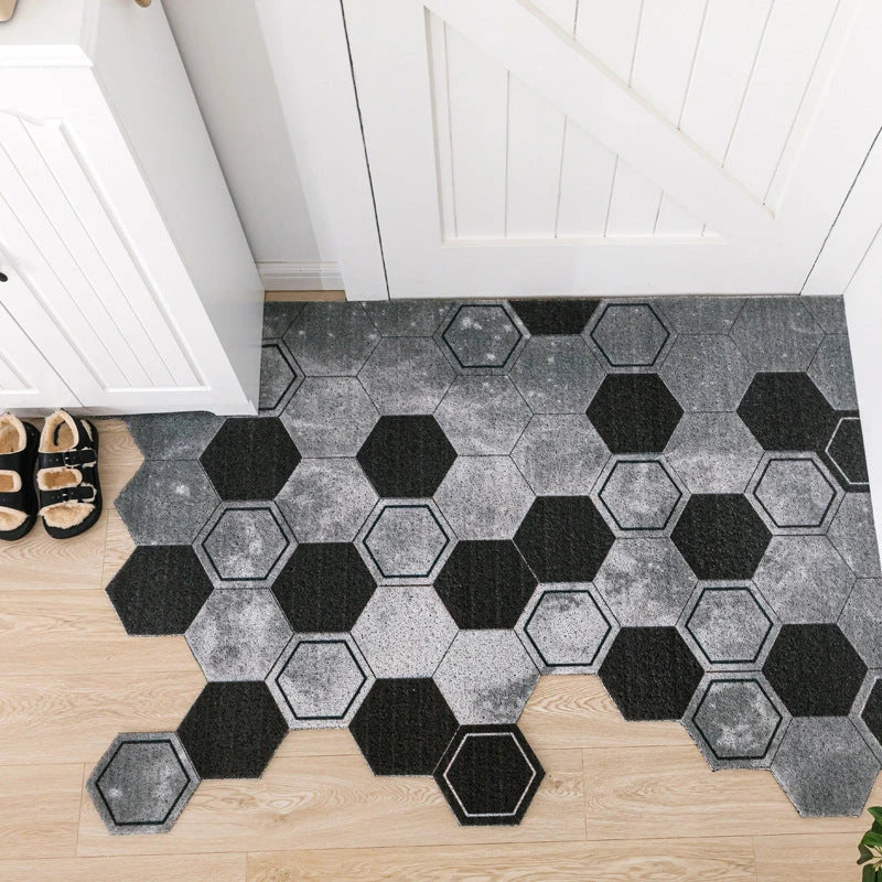 Hexagon printed non-slip custom cut doormat with net backing