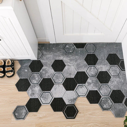 Hexagon printed non-slip custom cut doormat with net backing