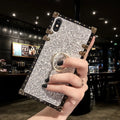 Square TPU mobile phone case with a flash diamond bracket design in silver colour