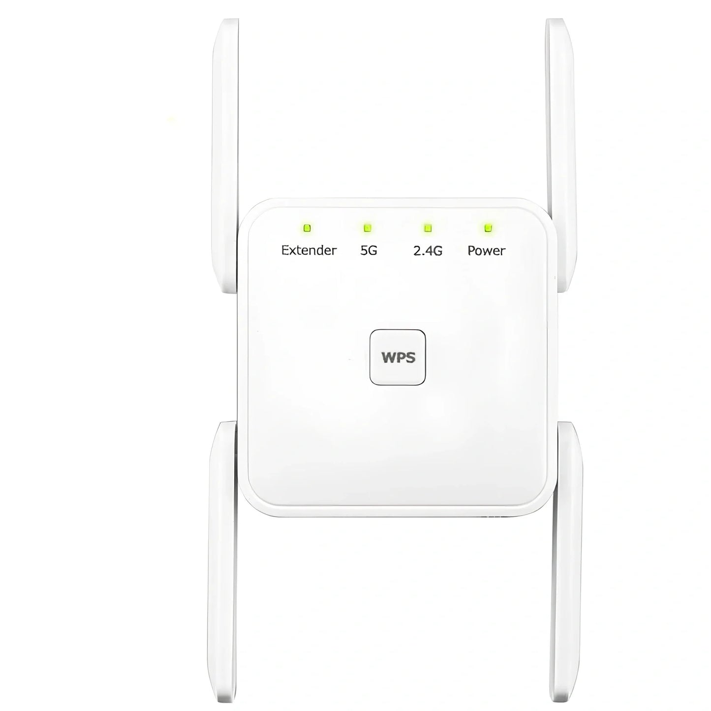 White WiFi signal amplifier repeater with Ethernet port, measuring 15cm x 10cm x 5cm