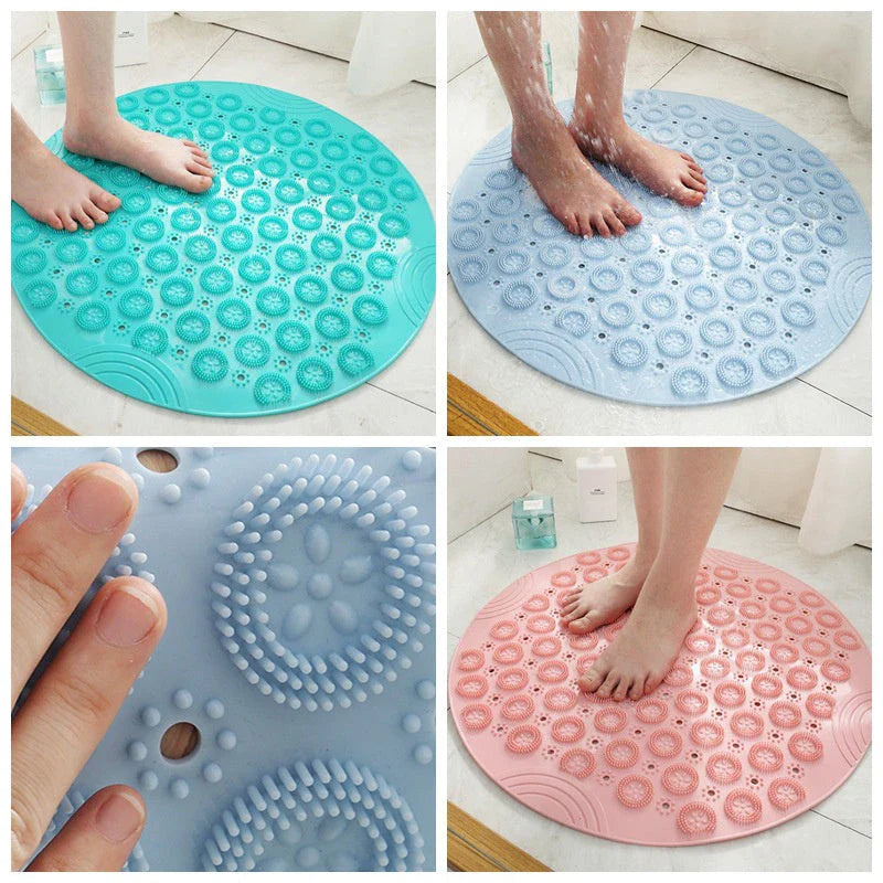 Textured Surface Round Shower Mat with Massage Texture, Non-Slip Suction Cups, and Drainage Holes for Kiwi Bathrooms