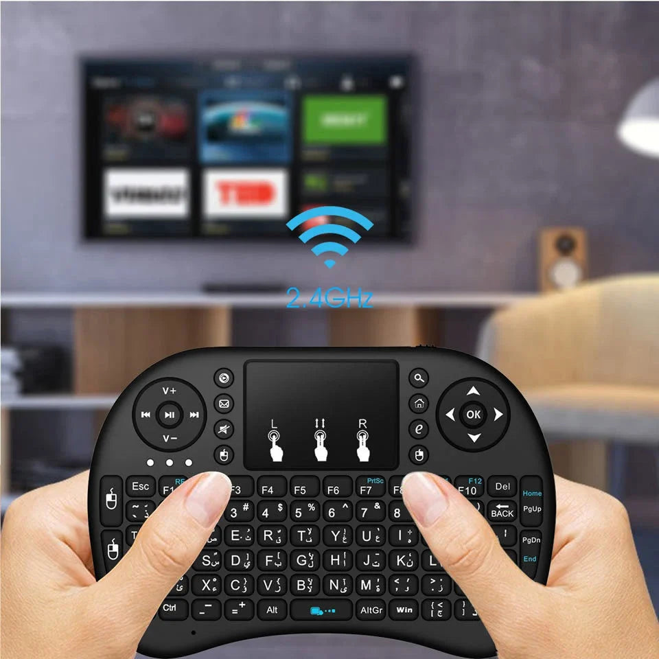 Wireless Mini Keyboard with larger touchpad and dual mouse buttons in black