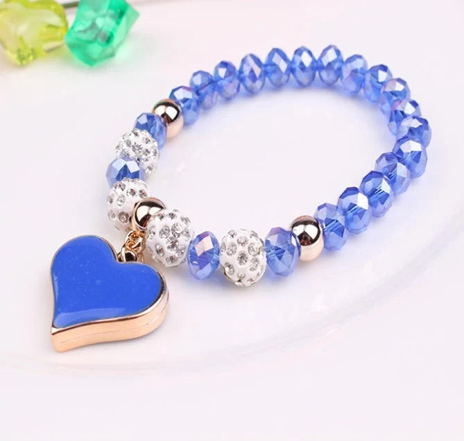 Elastic Crystal Heart Bracelet in various colours with heart-shaped crystals