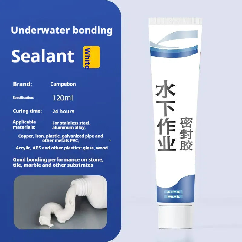 Underwater adhesive sealant for glass fish tank leakage, high-density silicon, white version, 120ml model