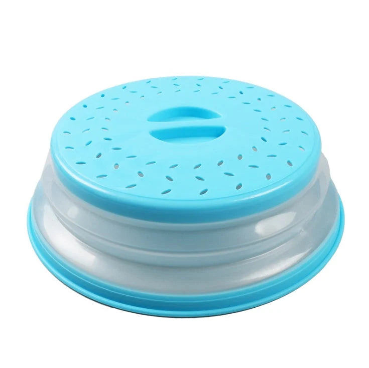 Foldable plastic microwave cover in assorted colours for splatter-free cooking