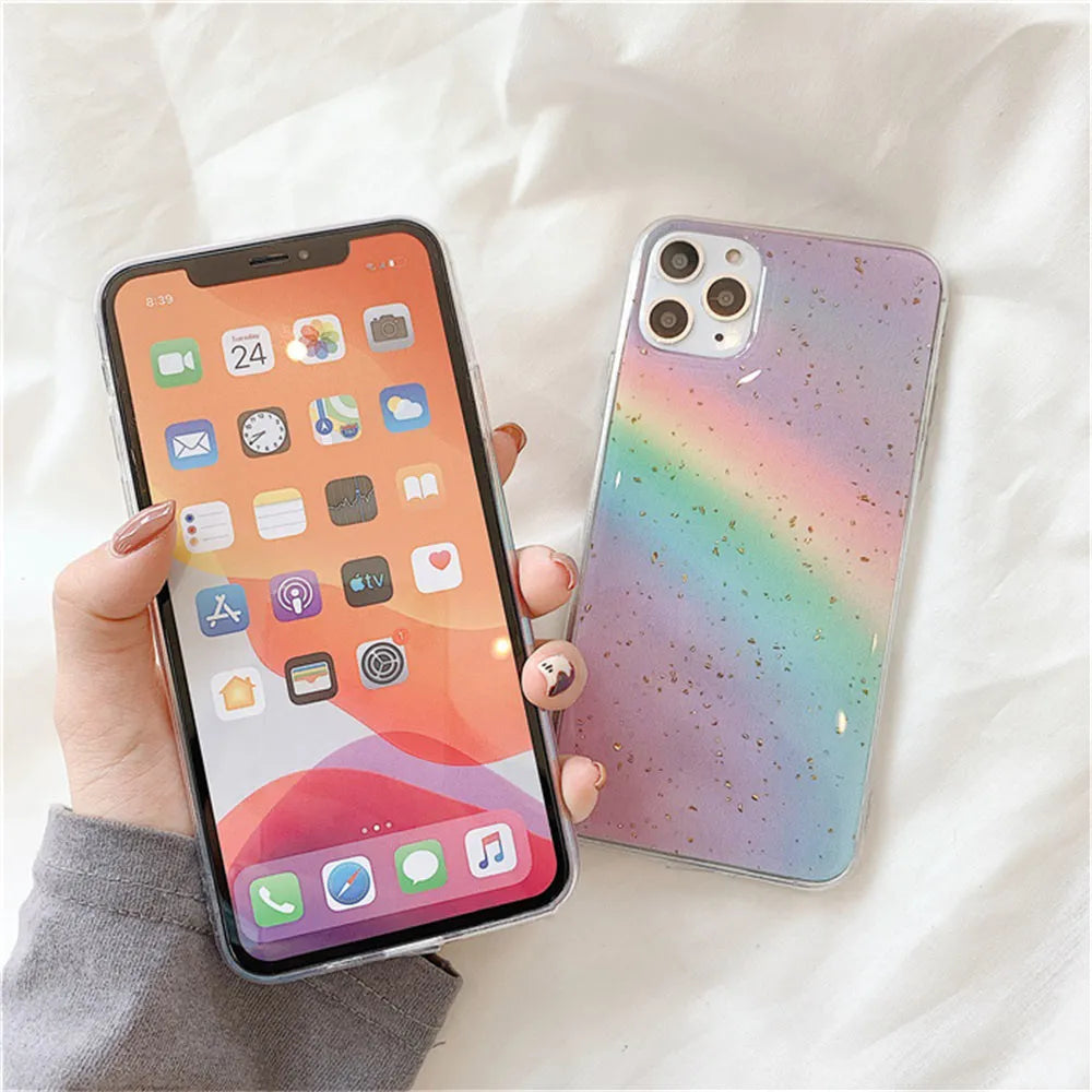 Rainbow gradient striped TPU phone case for iPhone models