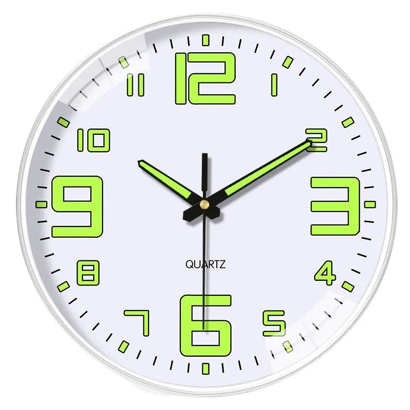 20cm diameter luminous modern wall clock with plastic construction in multiple colour options