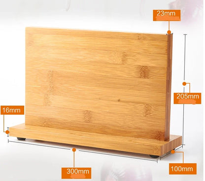 Bamboo magnetic knife holder for kitchen with large capacity and wood colour finish