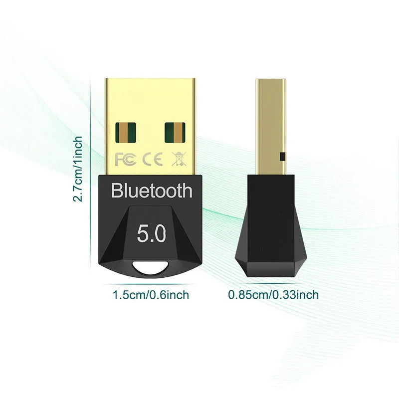 Black USB Bluetooth 5.0 adapter with EDR for desktop computer and notebook, 20m wireless range