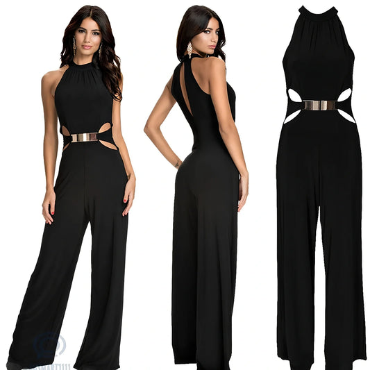 Black high-neck long-sleeved flared jumpsuit with stitching, sizes S-XL, length 142-149cm, bust 80-92cm, hips 82-94cm