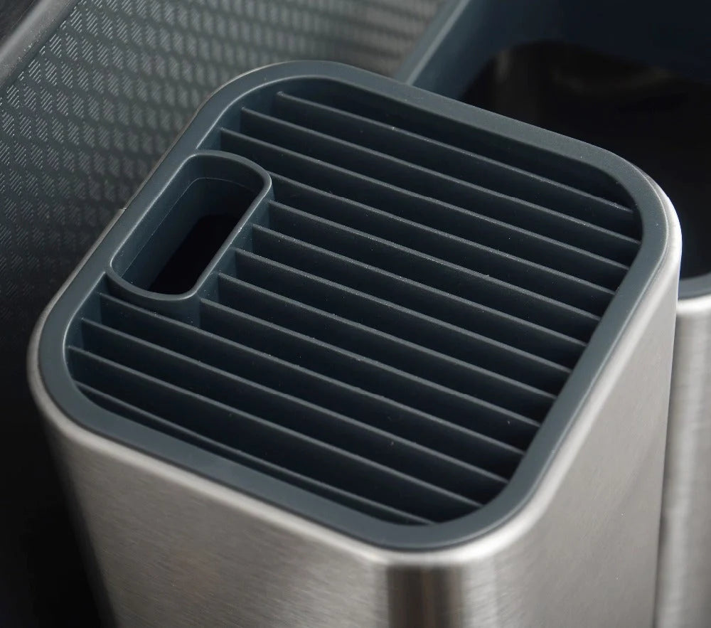 Stainless steel kitchen tool holder with detachable bottom in black and white