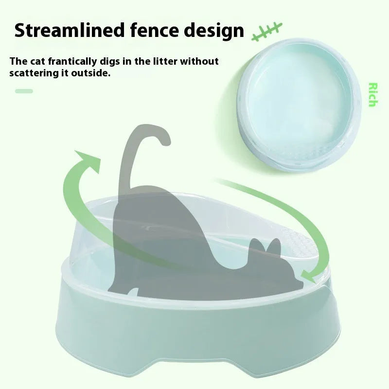 Round mint green cat litter box made from PP plastic on a wooden floor.