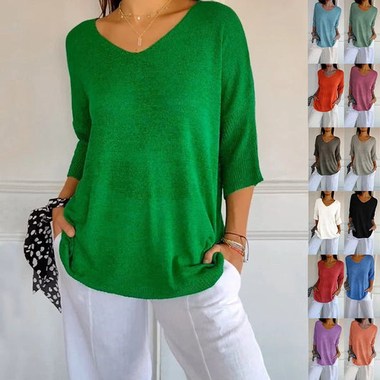 Women's Slimming V-neck Long Sleeve Sweater in various colours