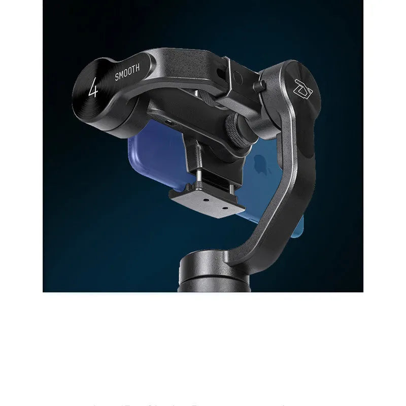 Black mobile phone shooting stabilizer handheld gimbal with smartphone mounted