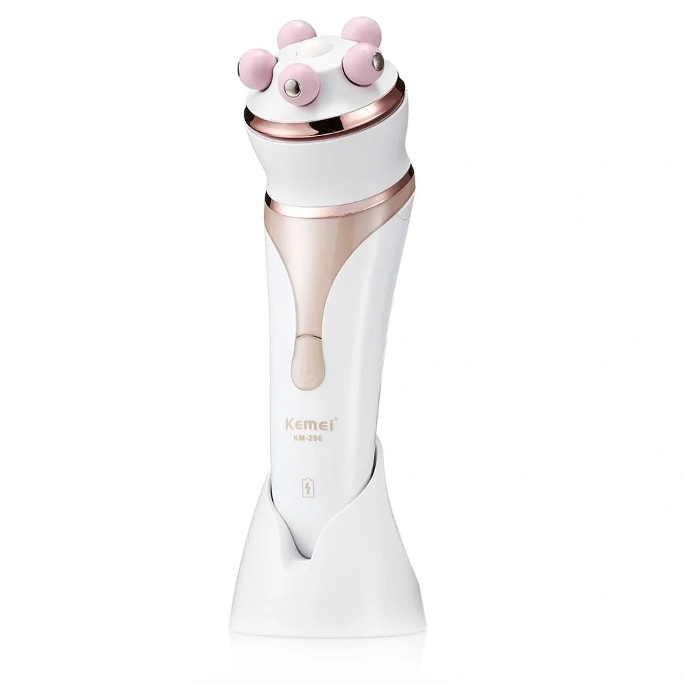 Black 4-in-1 rechargeable electric shaver epilator with four interchangeable heads for hair removal and facial care