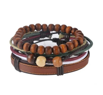 Adjustable leather bracelet with multilayer bead design for men and women