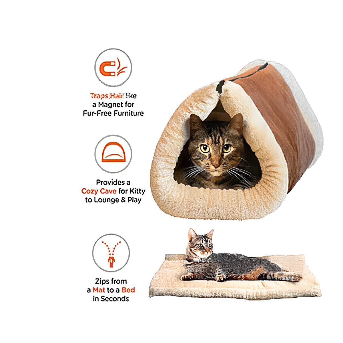 Brown suede and plush cat tunnel with rustling paper sound, approximately 90x57cm, on a floor indoors