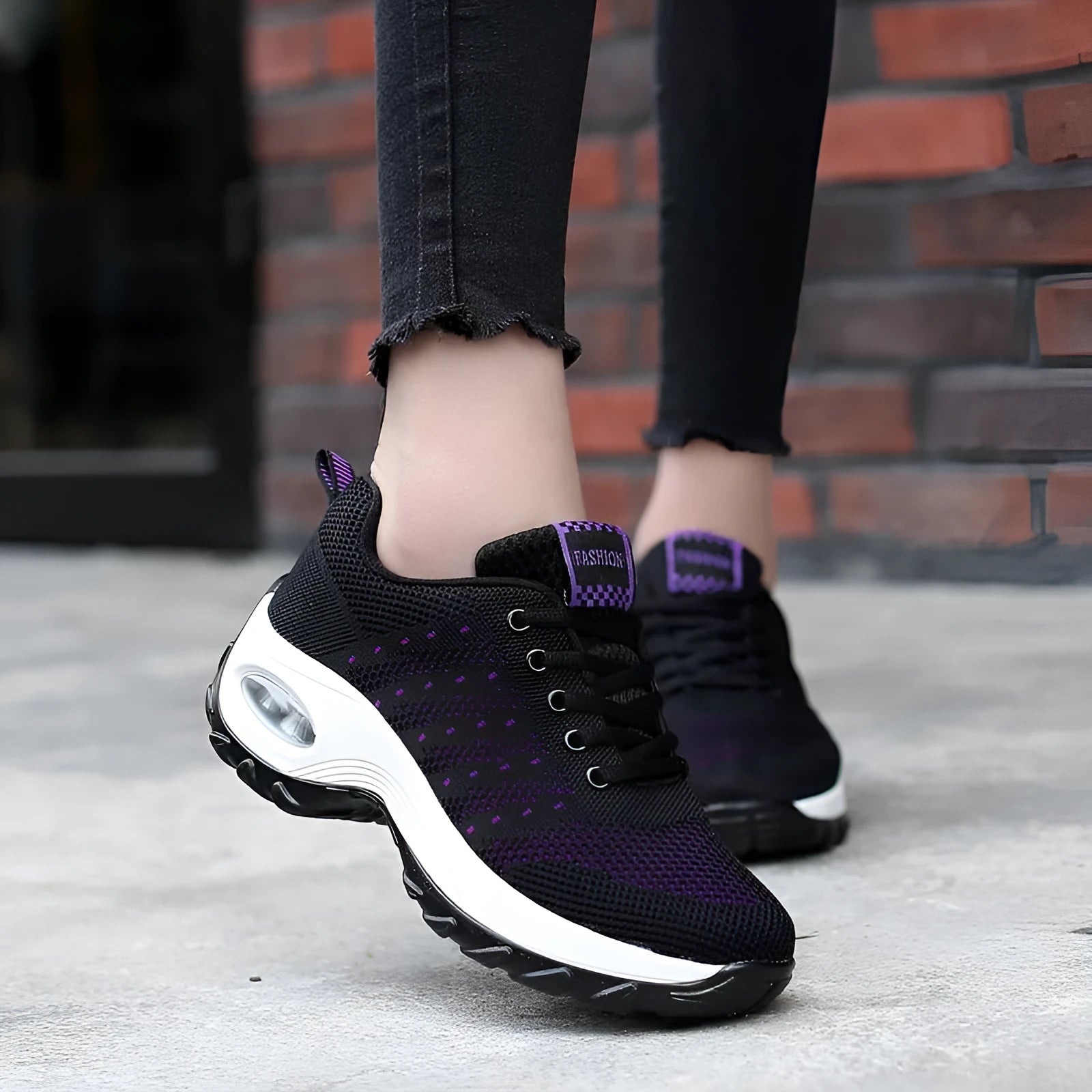 Ladies net shoes mesh breathable casual sneakers in grey, lace-up, flat sole, side view