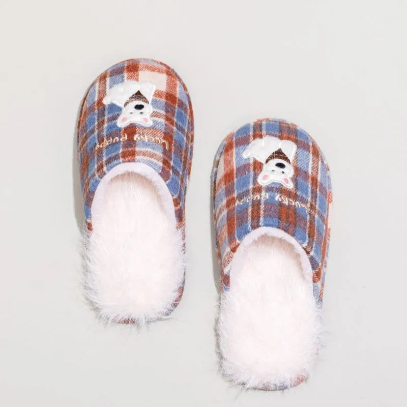 Plush cotton indoor slippers in chestnut coffee colour with fluffy texture and non-slip sole