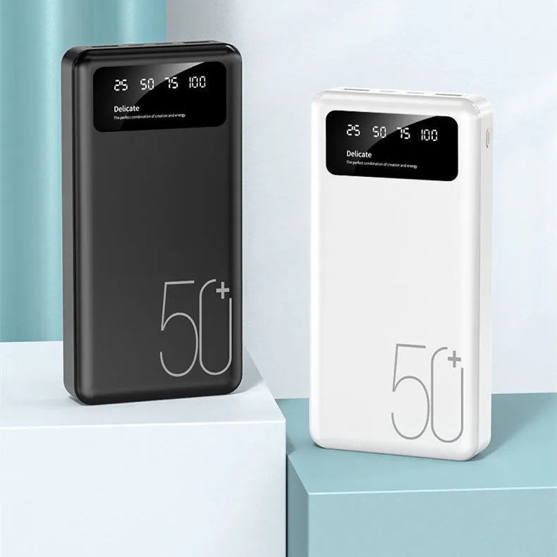 50000 mAh fabric texture portable power bank with LED LCD display in black and white options
