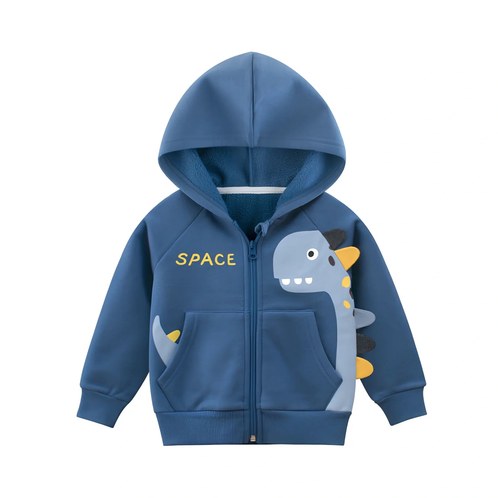 Children's army blue fleece jacket with full-length zipper in six sizes from 90cm to 140cm